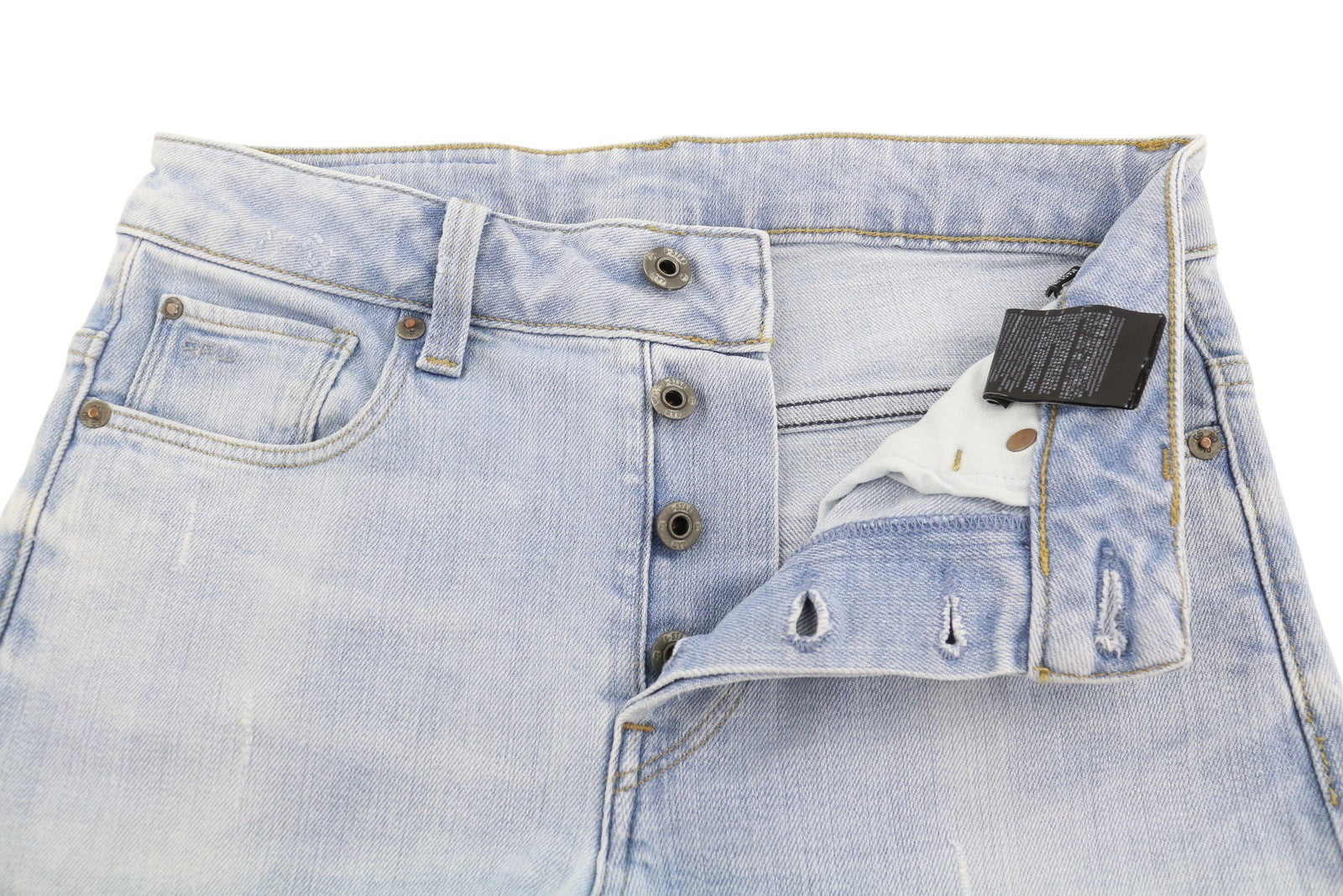 G-STAR 3301 Straight Men Jeans W29/L32 Blue Whiskers Faded Button Fly