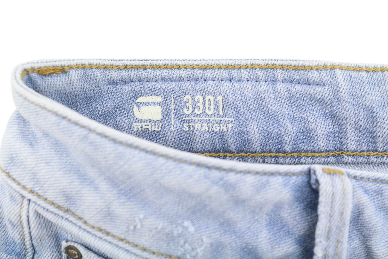 G-STAR 3301 Straight Men Jeans W29/L32 Blue Whiskers Faded Button Fly