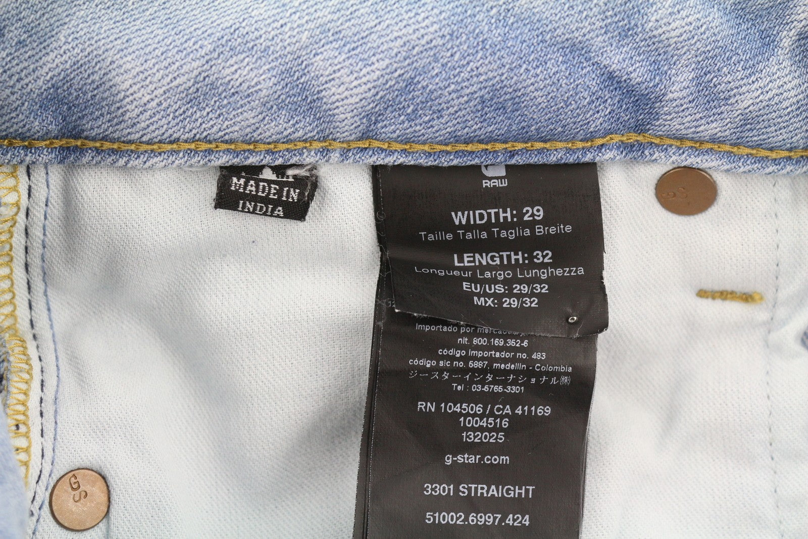 G-STAR 3301 Straight Men Jeans W29/L32 Blue Whiskers Faded Button Fly