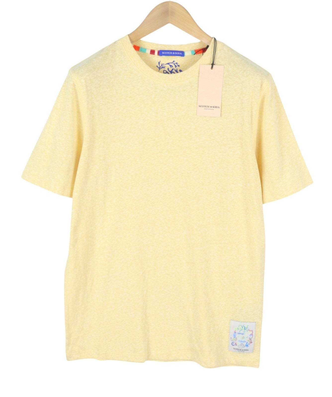 SCOTCH & SODA Men T-Shirt M Yellow Melange Tricot Crew Neck Short Sleeve