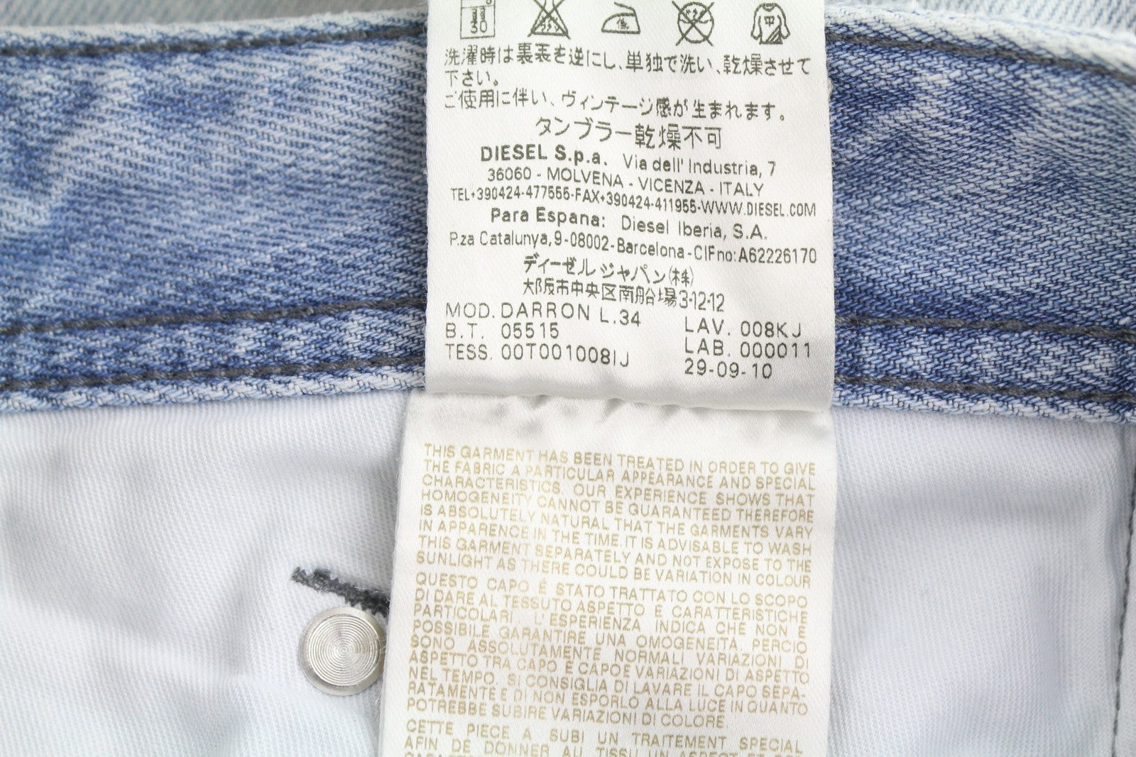 DIESEL Darron 008KJ Men Jeans W32/L34 Blue Faded Distress Regular Slim Tapered