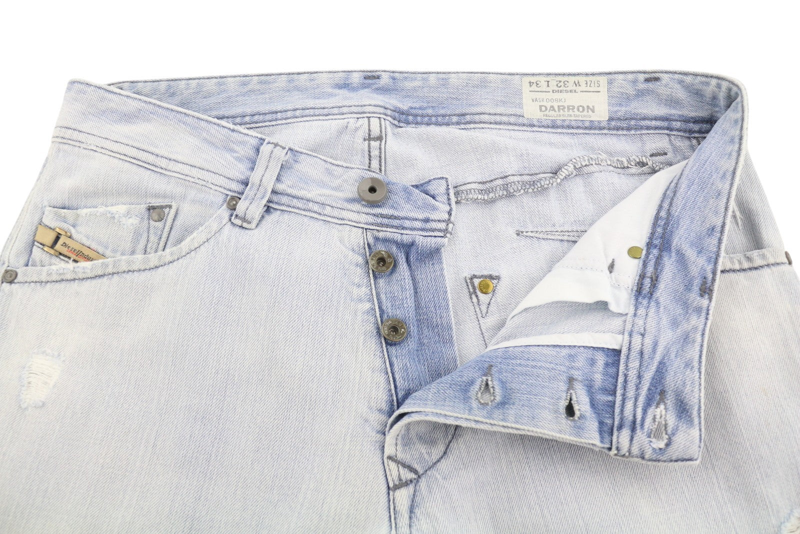 DIESEL Darron 008KJ Men Jeans W32/L34 Blue Faded Distress Regular Slim Tapered