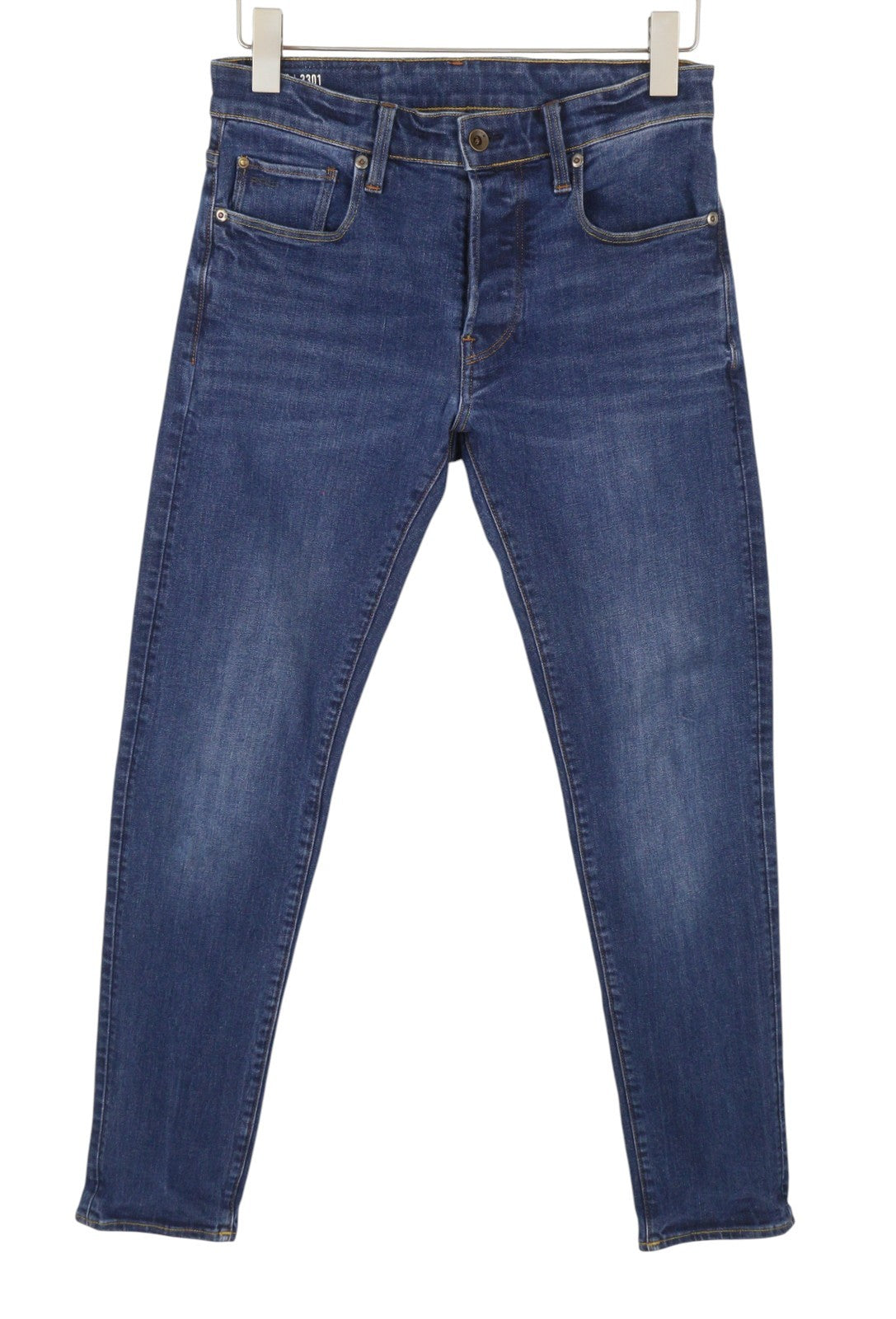 G-STAR 3301 Slim Men Jeans W28/L32 Blue Whiskers Faded Button Fly