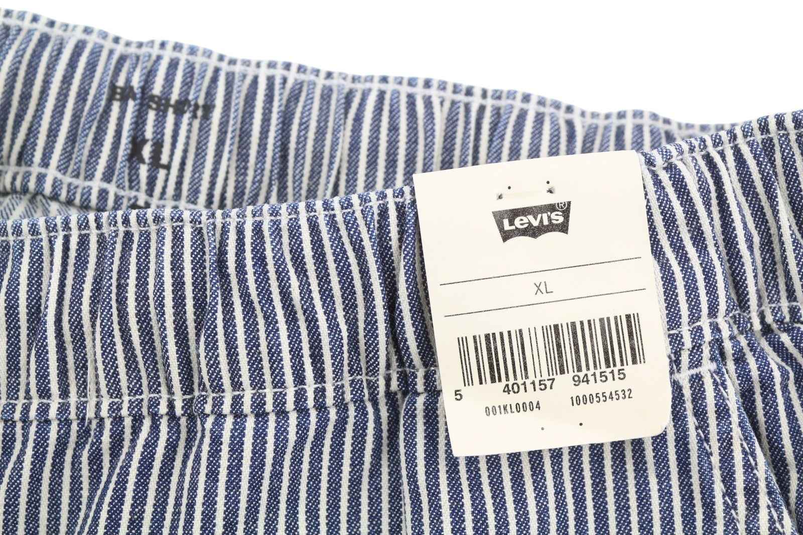 LEVI'S XX Chino Bay Men Shorts XL Blue Pinstriped Drawstring Waist Big E