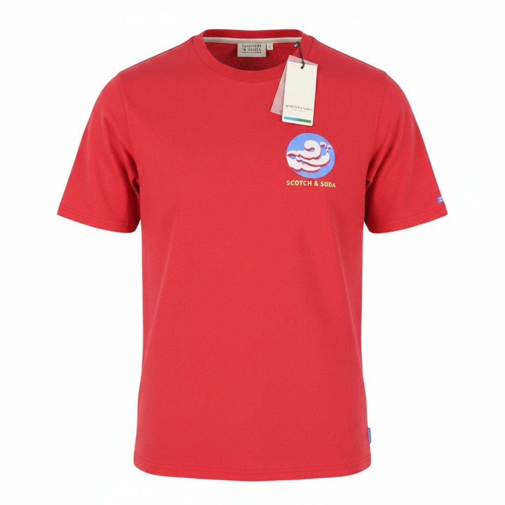 SCOTCH & SODA Men T-Shirt M Red Organic Tricot Crew Neck Short Sleeve