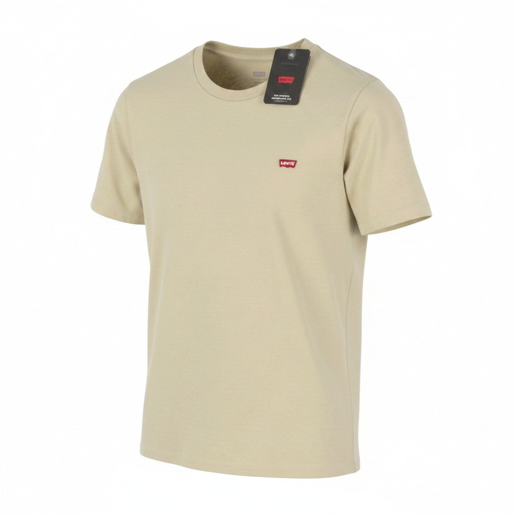 LEVI'S Standard Men T-Shirt XS Beige Cotton Tricot Crew Short Sleeved