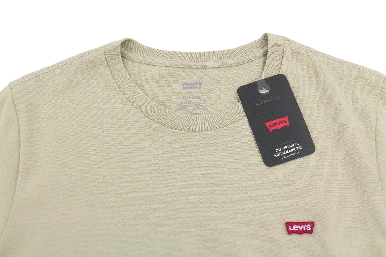 LEVI'S Standard Men T-Shirt XS Beige Cotton Tricot Crew Short Sleeved