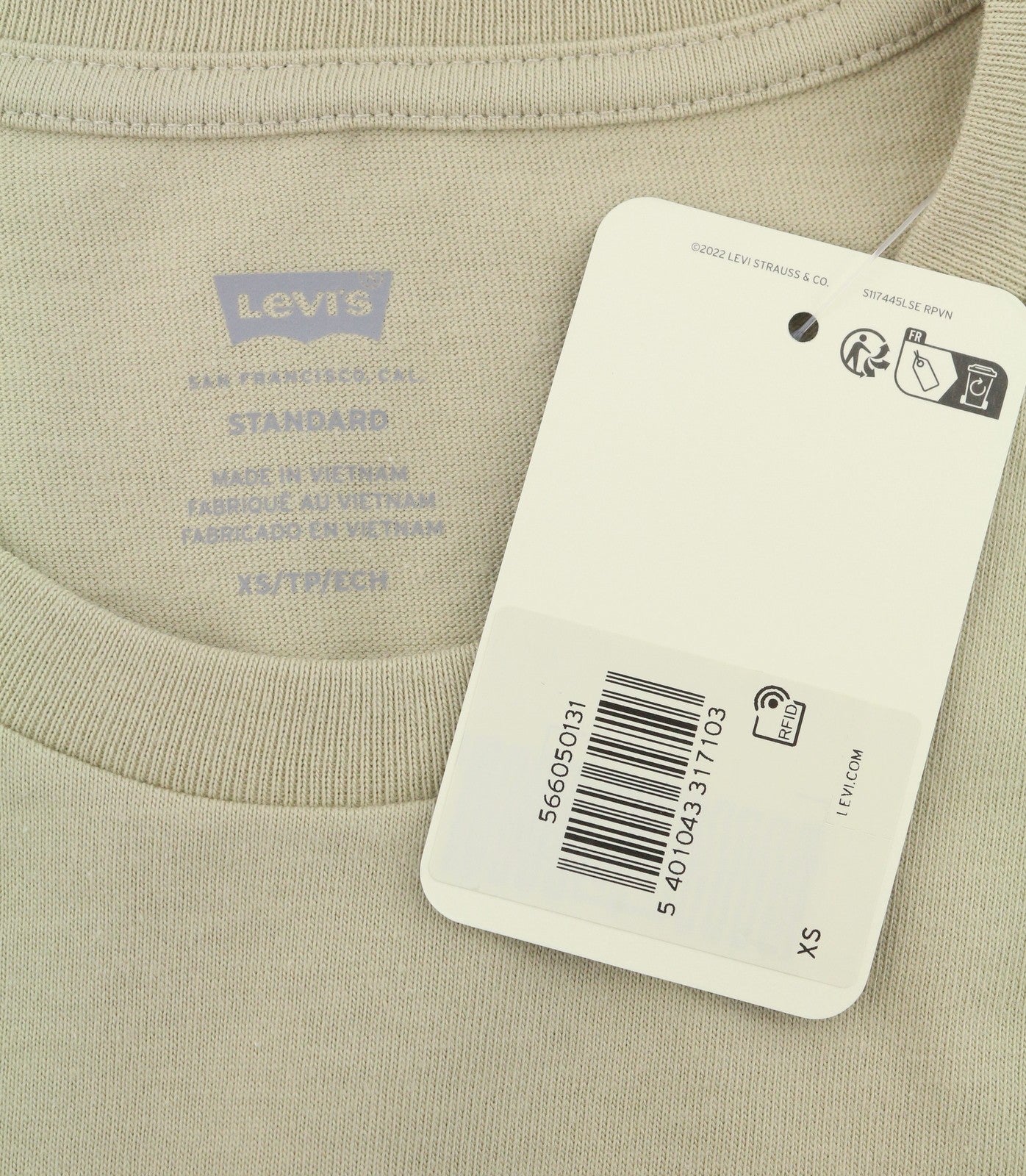 LEVI'S Standard Men T-Shirt XS Beige Cotton Tricot Crew Short Sleeved