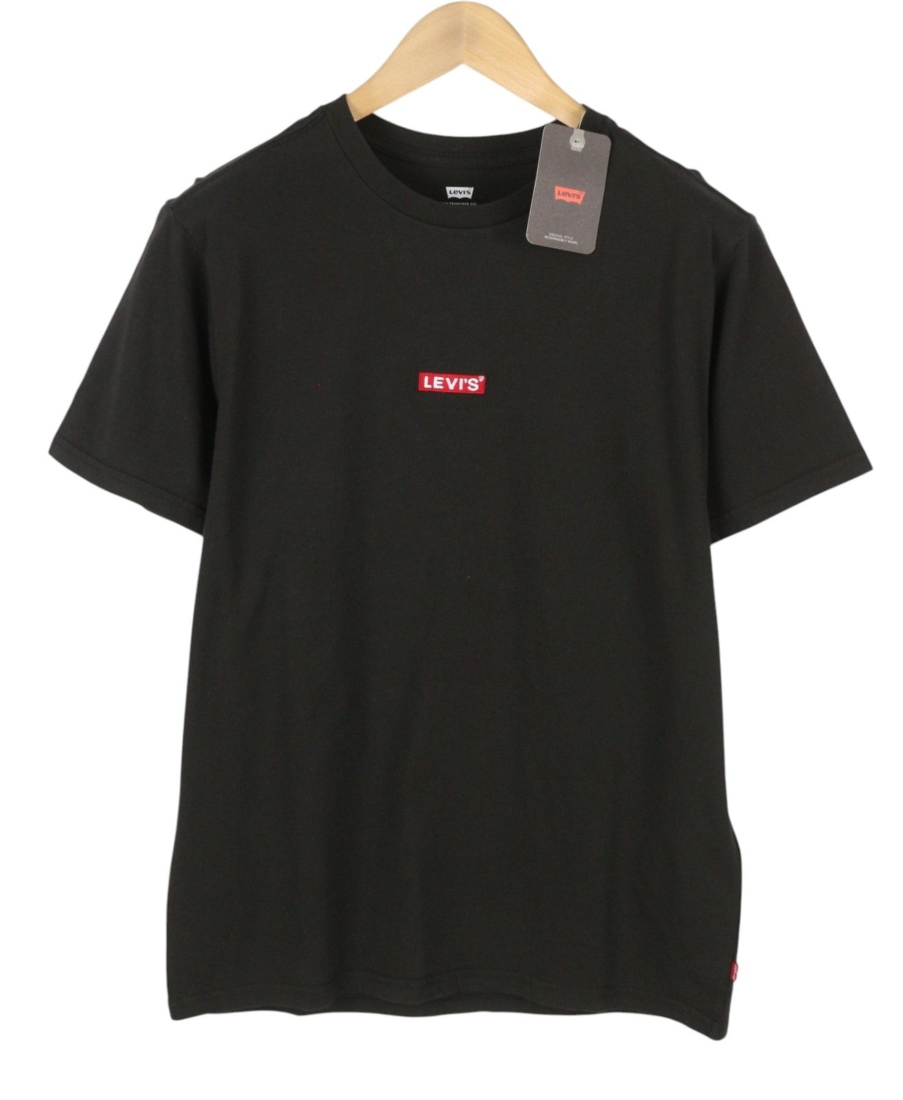 LEVI'S Relaxed Men T-Shirt S Black Tricot Cotton Crew Neck Short Sleeve