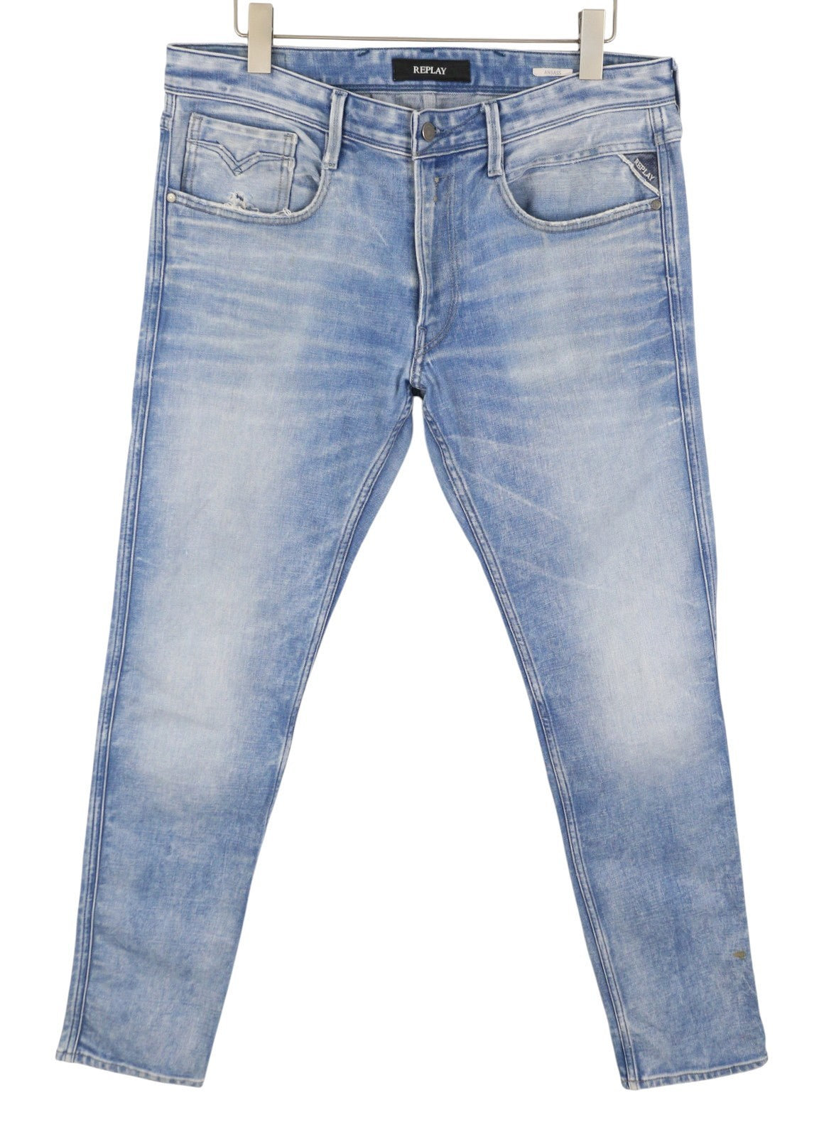 REPLAY Anbass M914F Men Jeans W36/L34 Blue Whiskers Faded Slim Fit