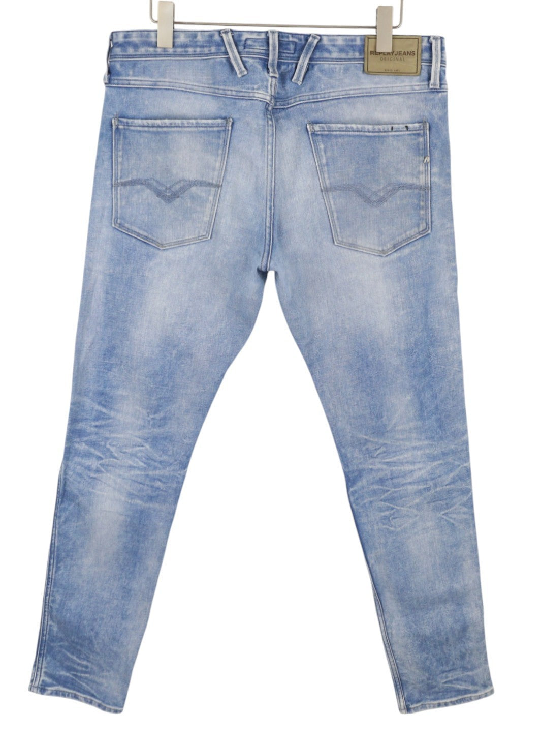 REPLAY Anbass M914F Men Jeans W36/L34 Blue Whiskers Faded Slim Fit