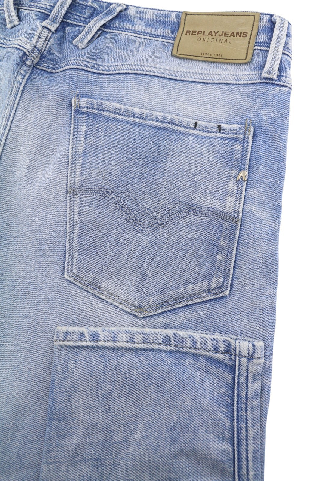 REPLAY Anbass M914F Men Jeans W36/L34 Blue Whiskers Faded Slim Fit