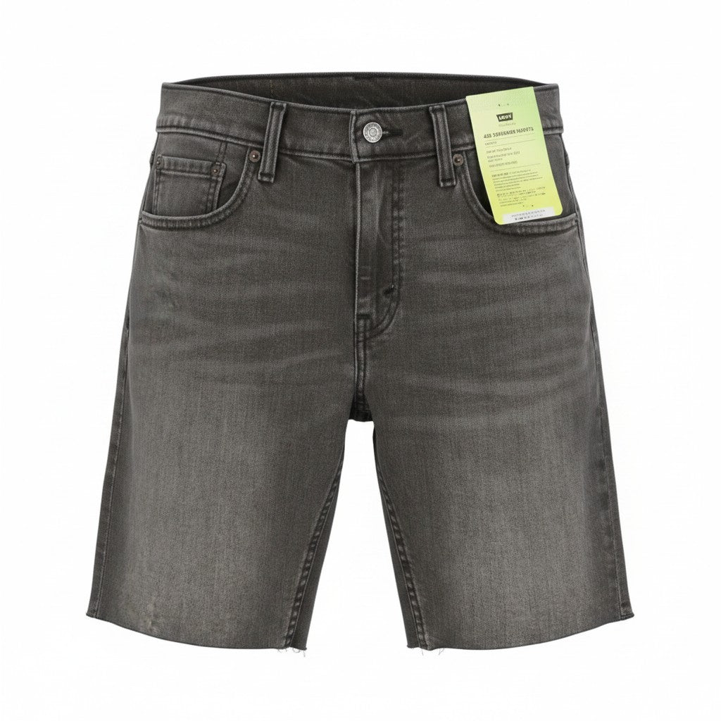 LEVI'S 405 Standard Men Shorts W30 Black Whiskers Faded Stretch Distress Denim
