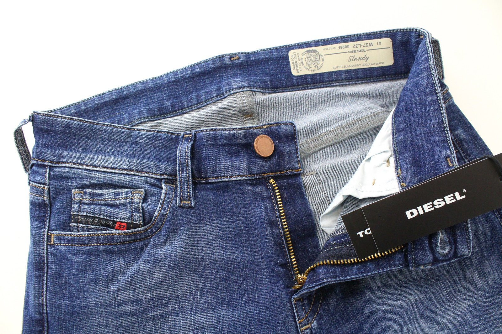 DIESEL Slandy 0826F Women Jeans W27/L32 Denim Blue Slim Skinny Regular Waist