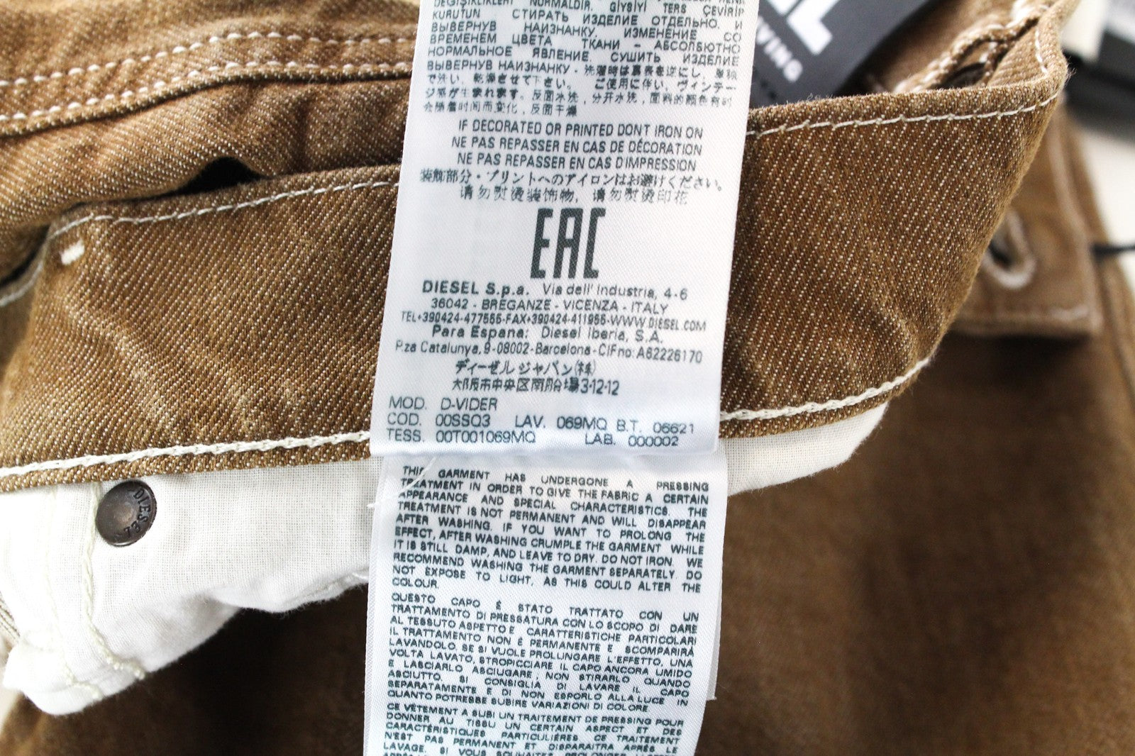 DIESEL D-Vider 069MQ Men Jeans W29/L32 Button-Fly Stretch Brown Carrot
