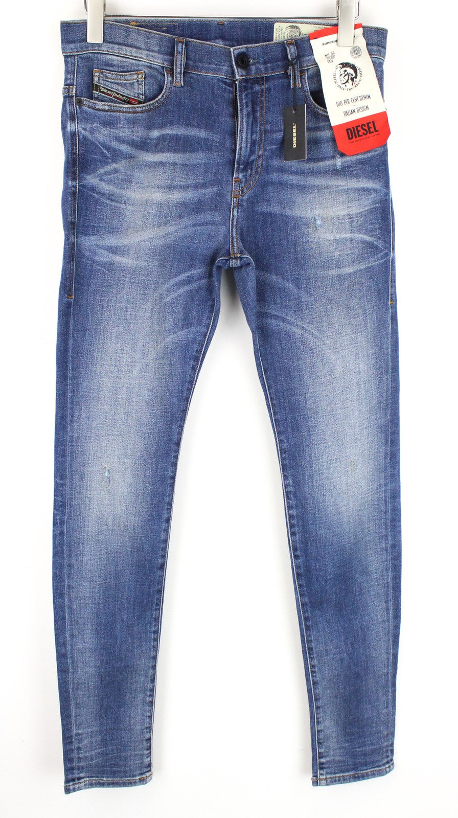 DIESEL D-Amny 086AN Men Jeans W29/L30 Skinny Fit Washed Blue Distressed Stretch