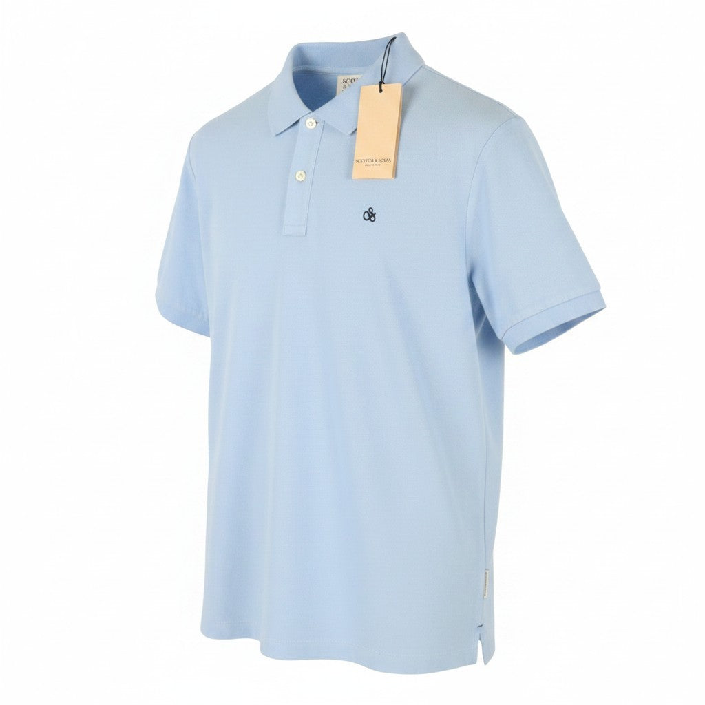SCOTCH & SODA Men Polos M Blue Half Button Cotton Short Sleeved