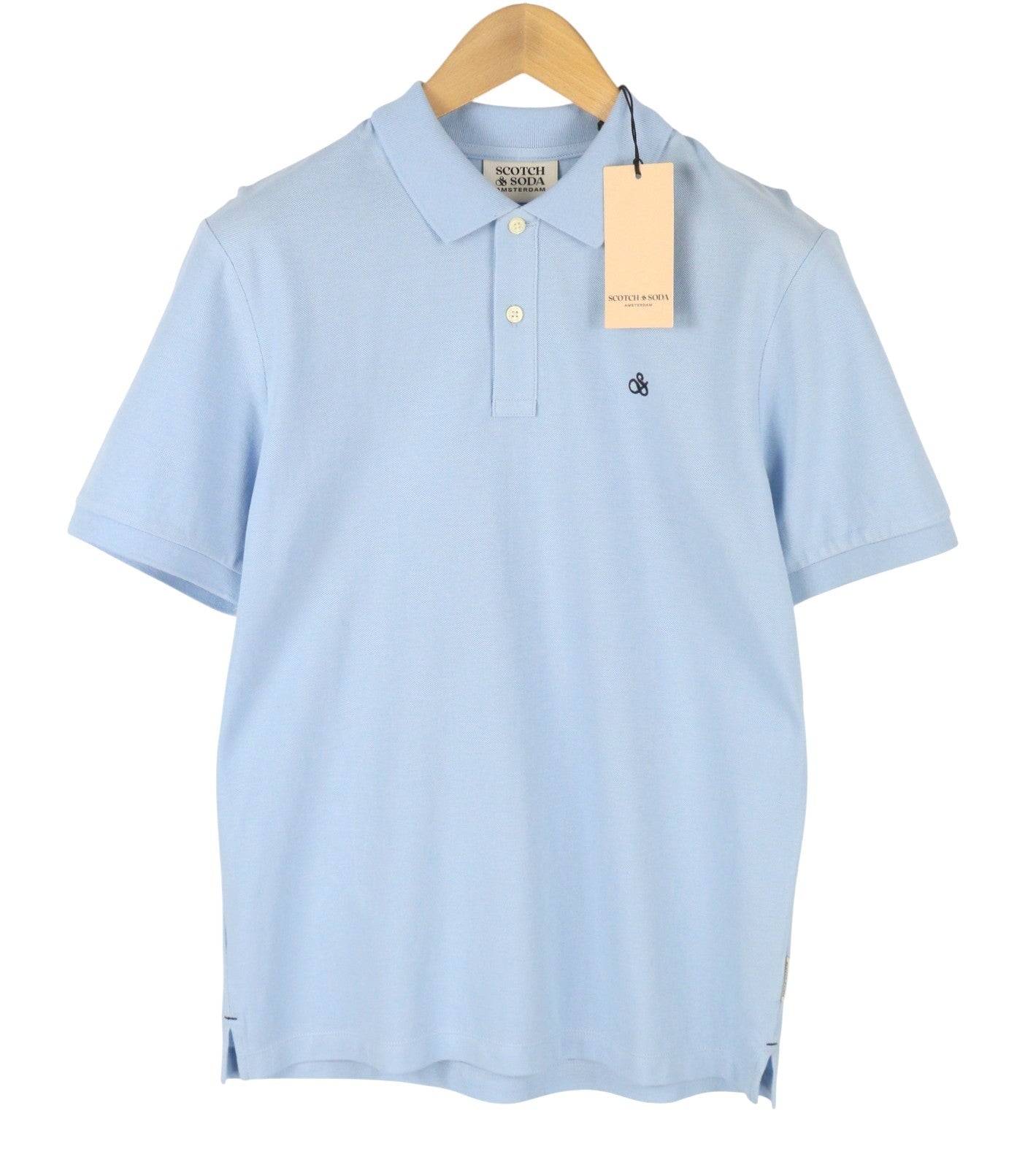 SCOTCH & SODA Men Polos M Blue Half Button Cotton Short Sleeved