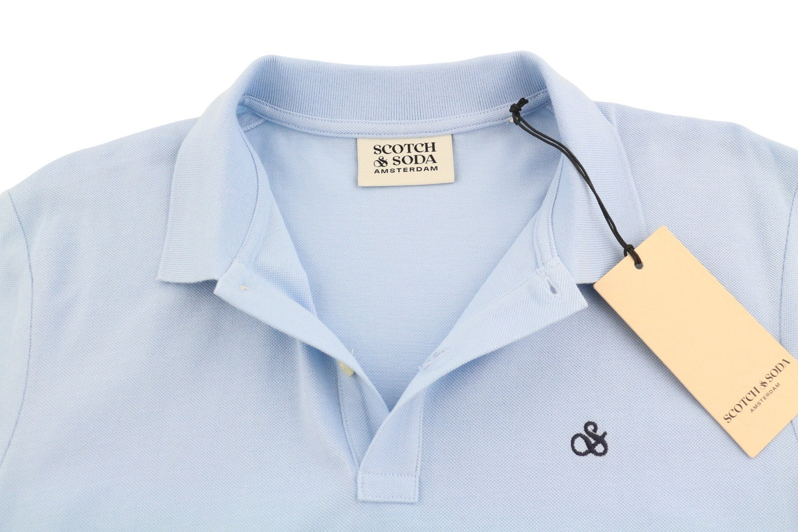 SCOTCH & SODA Men Polos M Blue Half Button Cotton Short Sleeved
