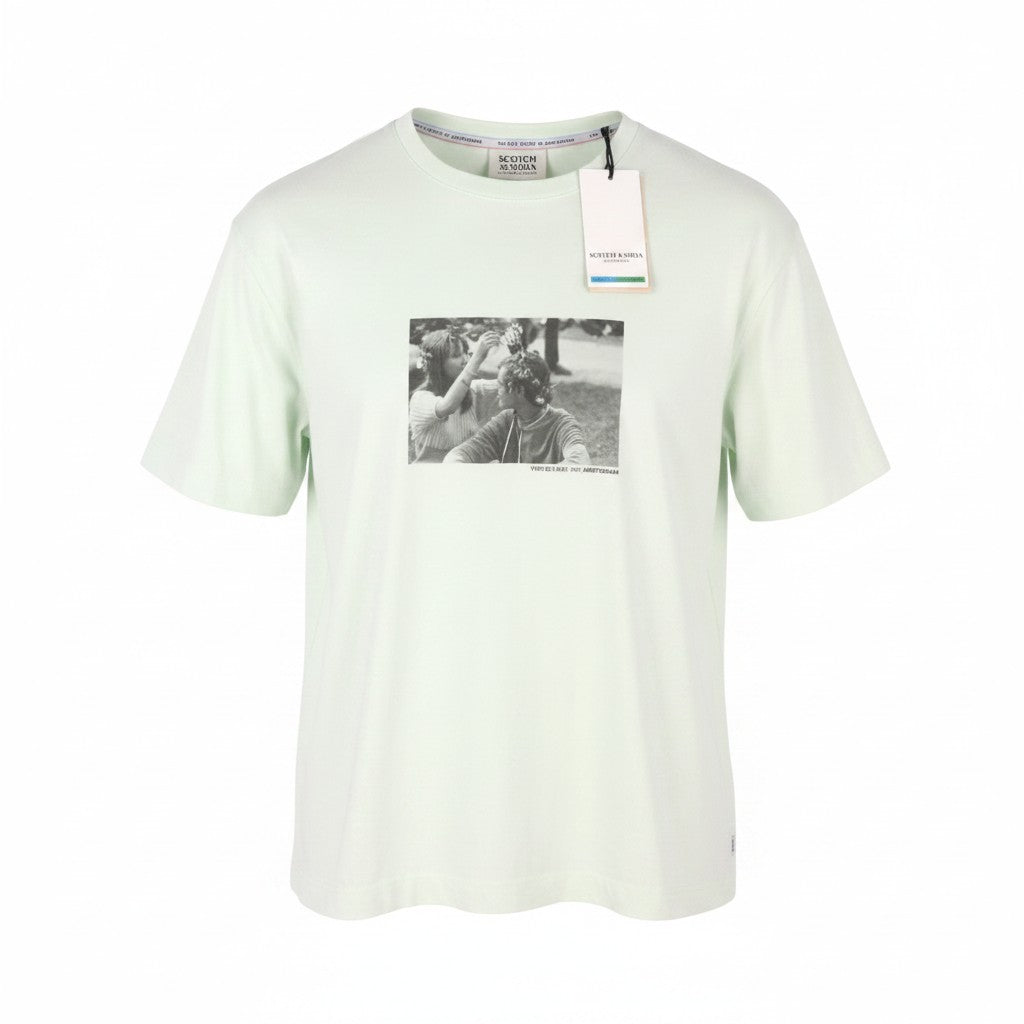 SCOTCH & SODA Men T-Shirt M Mint Green Crew Collar Cotton Tricot Short Sleeve
