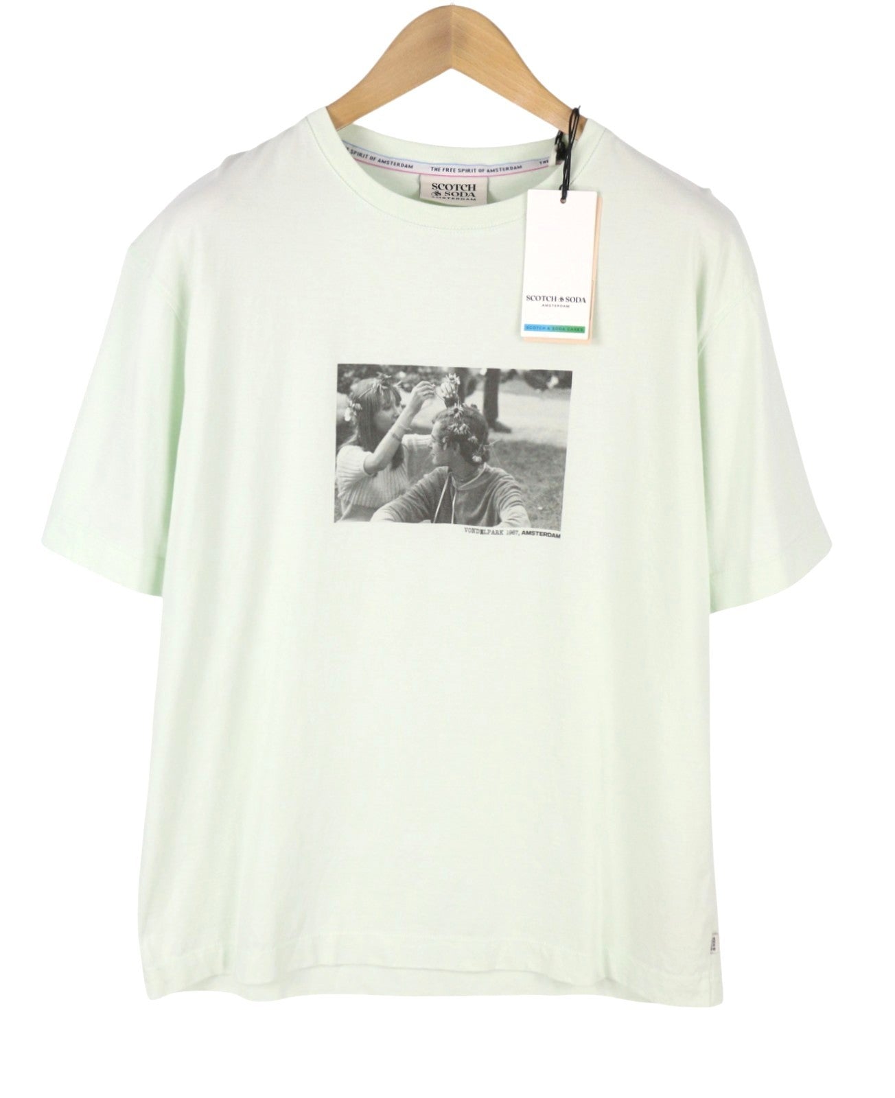 SCOTCH & SODA Men T-Shirt M Mint Green Crew Collar Cotton Tricot Short Sleeve