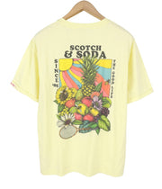 SCOTCH & SODA Men T-Shirt M Yellow Crew Collar Cotton Tricot Short Sleeved