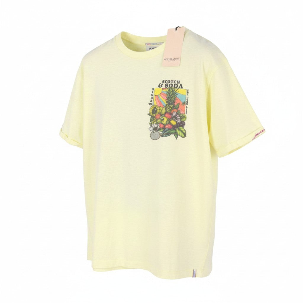 SCOTCH & SODA Men T-Shirt M Yellow Crew Collar Cotton Tricot Short Sleeved