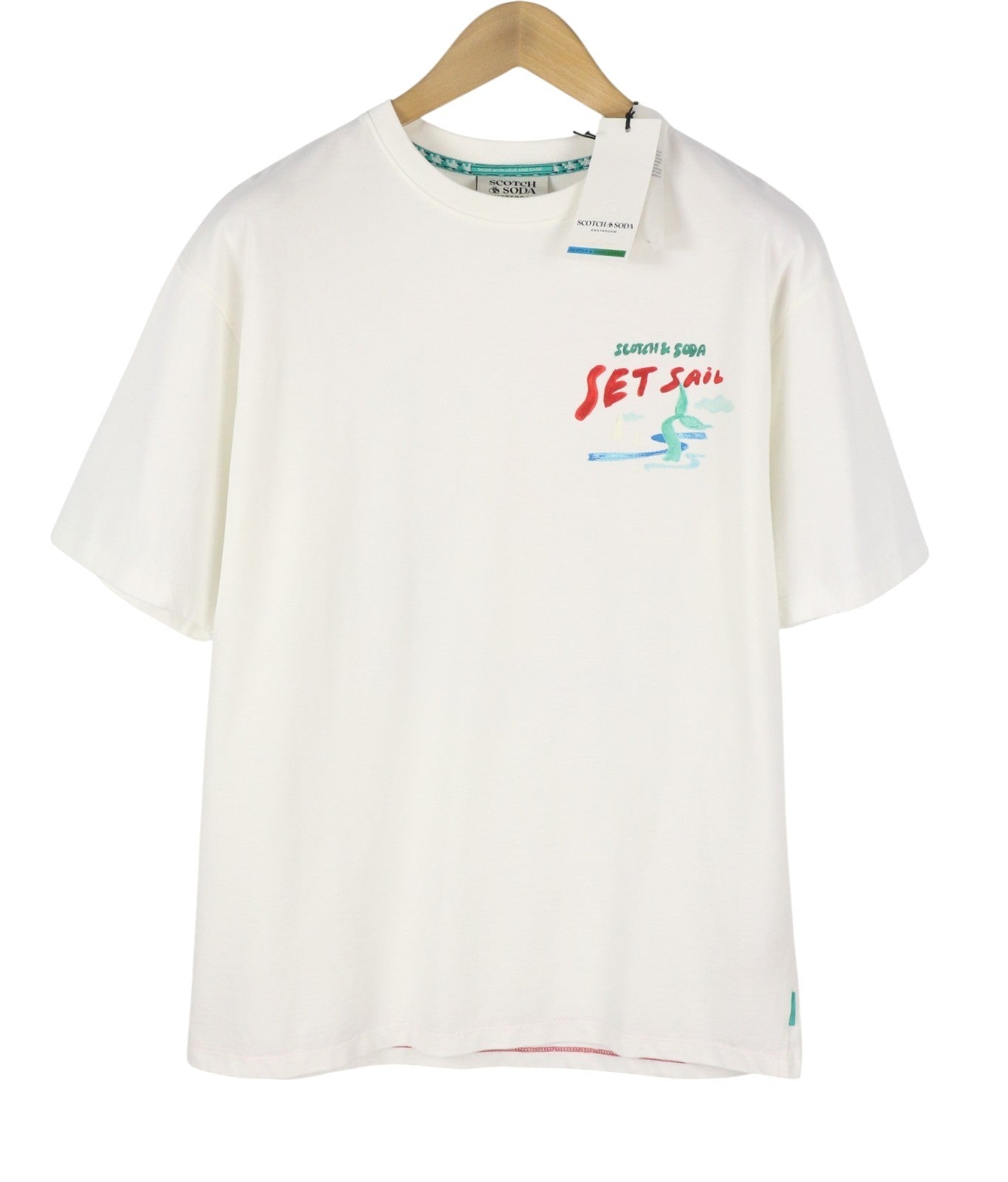 SCOTCH & SODA Men T-Shirt M White Printed Crew Collar Cotton Tricot Short Sleeve