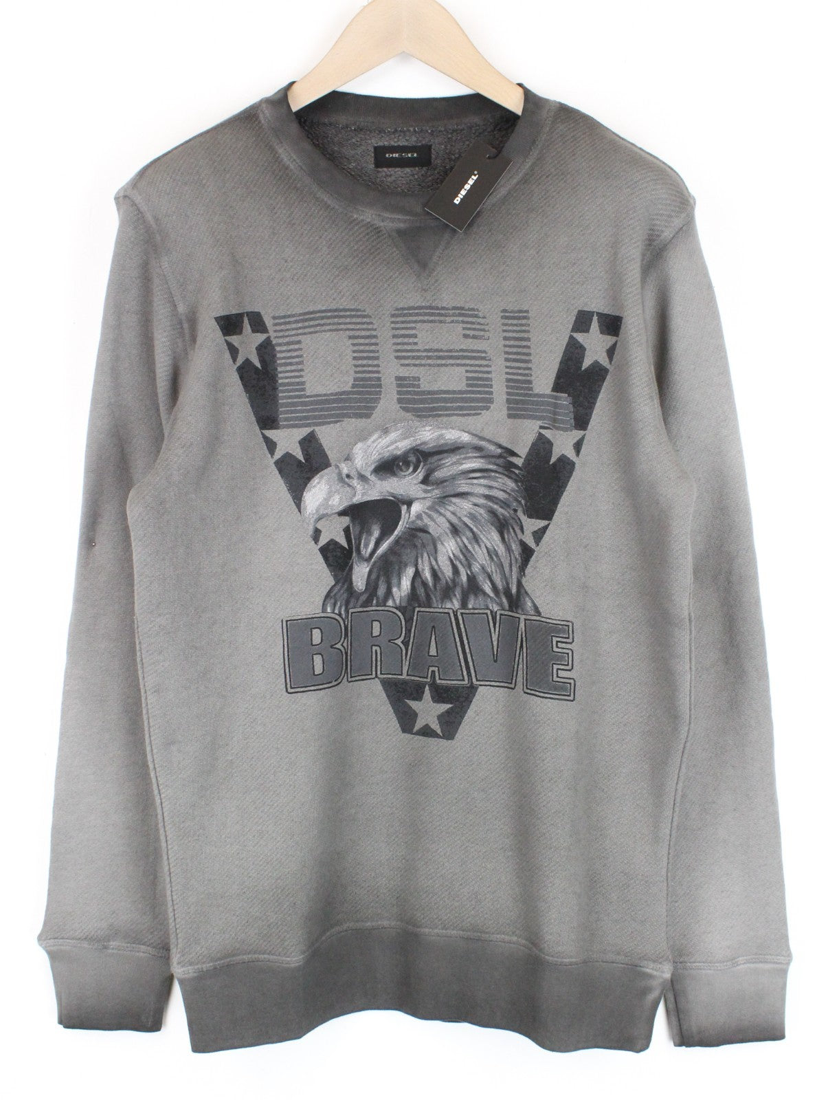 DIESEL A-Joe-AD Men Sweatshirt M Sweater Logo Grey Crew Neck Pull On Casual