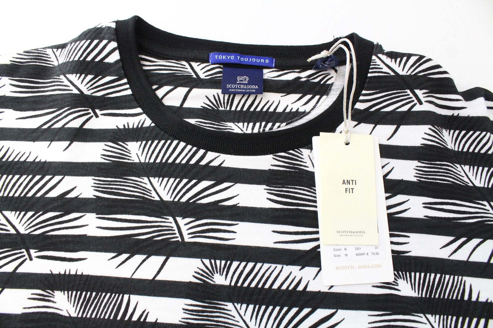 SCOTCH & SODA Men Sweatshirt M Crew Neckline Pull On Leaf Striped Patterned