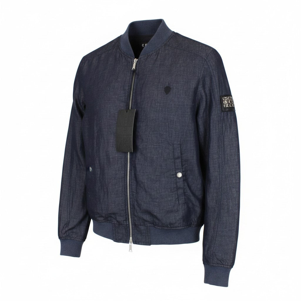 RICHMOND Denim Men Jacket 48 Dark Blue Zip-Up Linen Blend Chambray Style Bomber