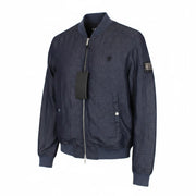 RICHMOND Denim Men Jacket 48 Dark Blue Zip-Up Linen Blend Chambray Style Bomber