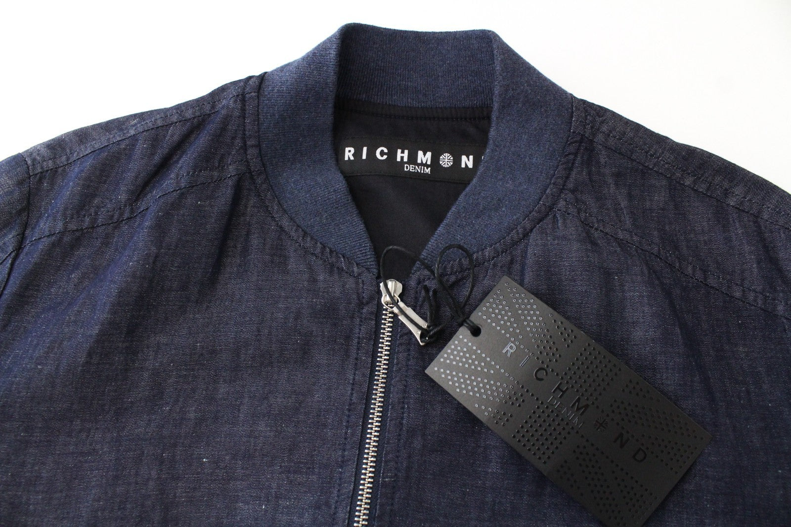 RICHMOND Denim Men Jacket 48 Dark Blue Zip-Up Linen Blend Chambray Style Bomber