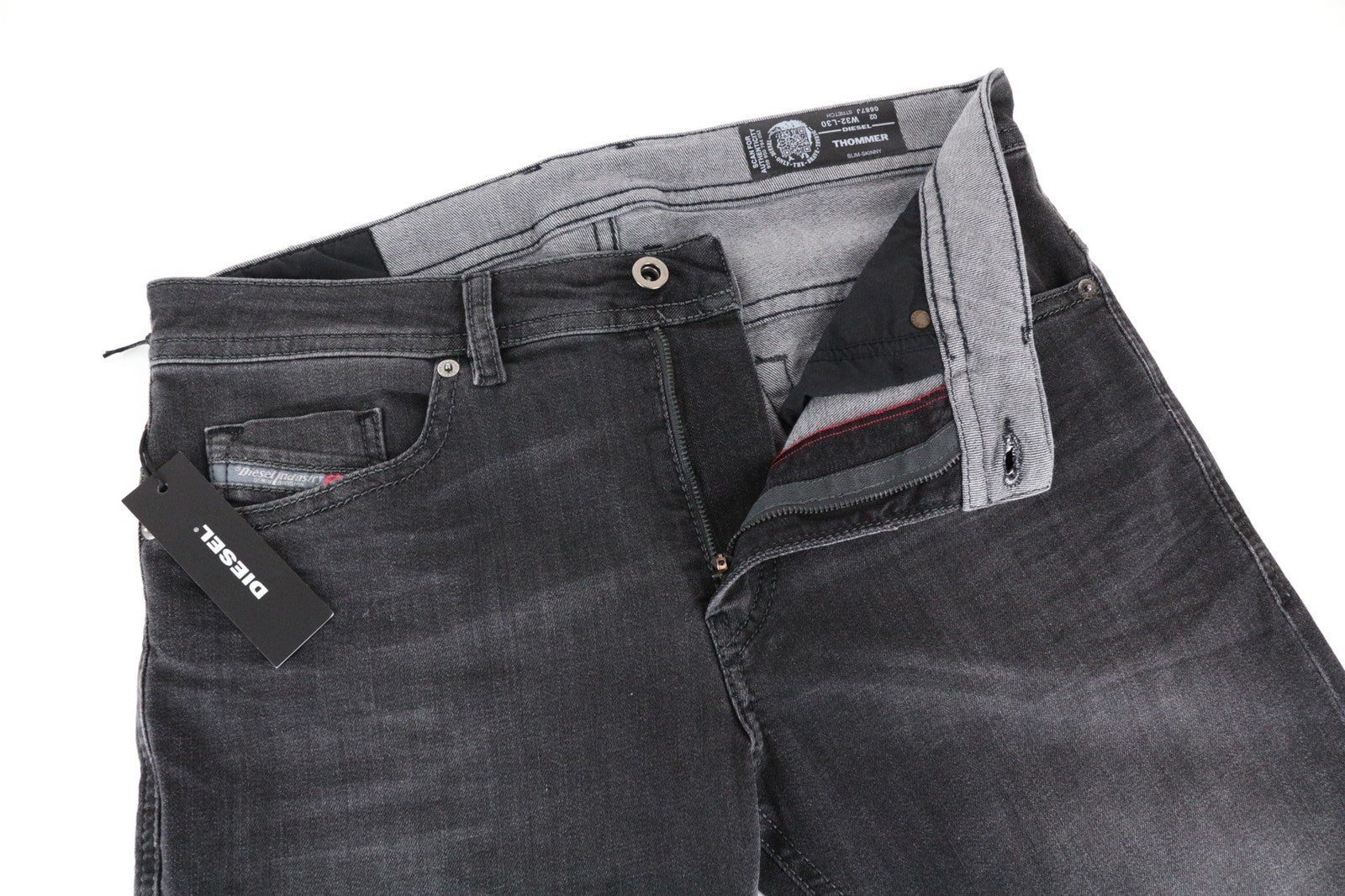 DIESEL Thommer 0687J Men Jeans W32/L30 Slim-Skinny Fit Washed Out Black Denim