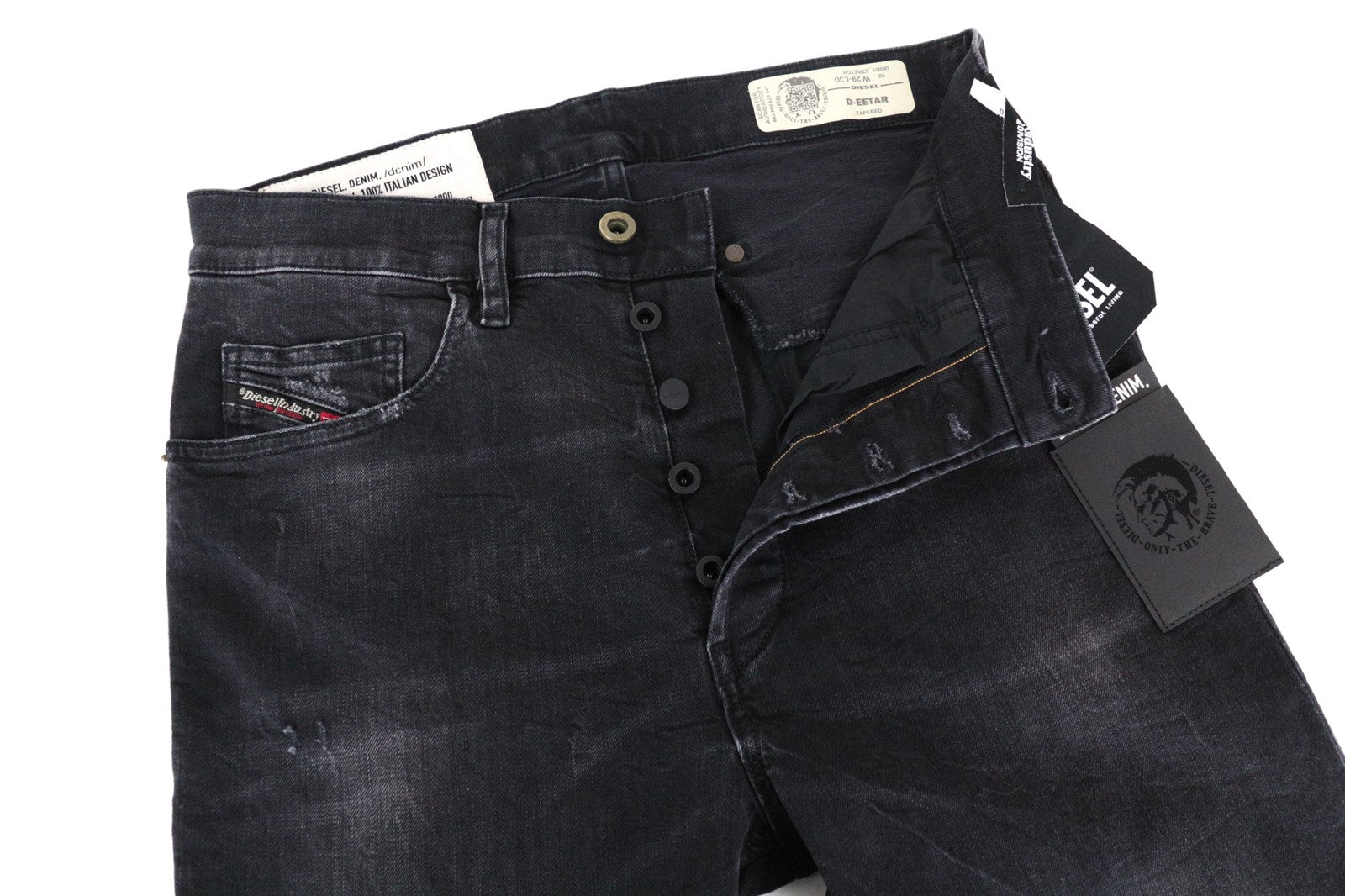 DIESEL D-Eetar 069DV Men Jeans W29/L30 Tapered Ripped Black Button-Fly Denim