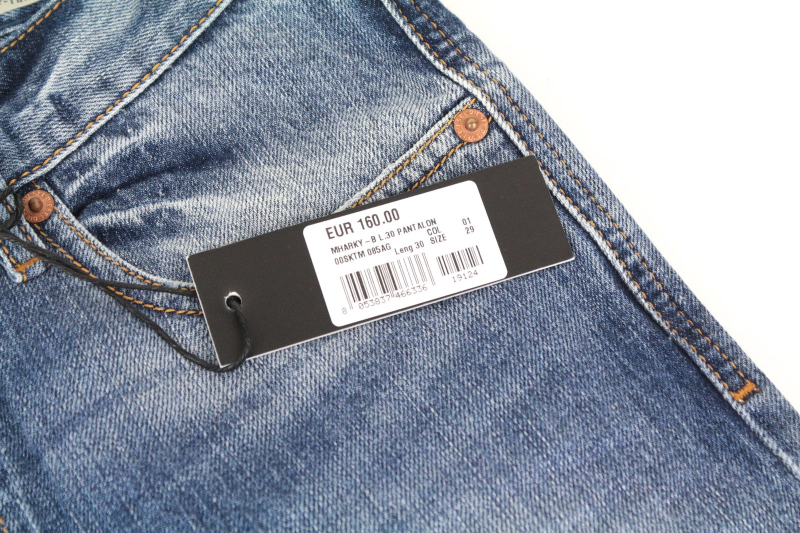 DIESEL Mharky 085AG Men Jeans W29/L30 Slim Skinny Distressed Hems Button-Fly