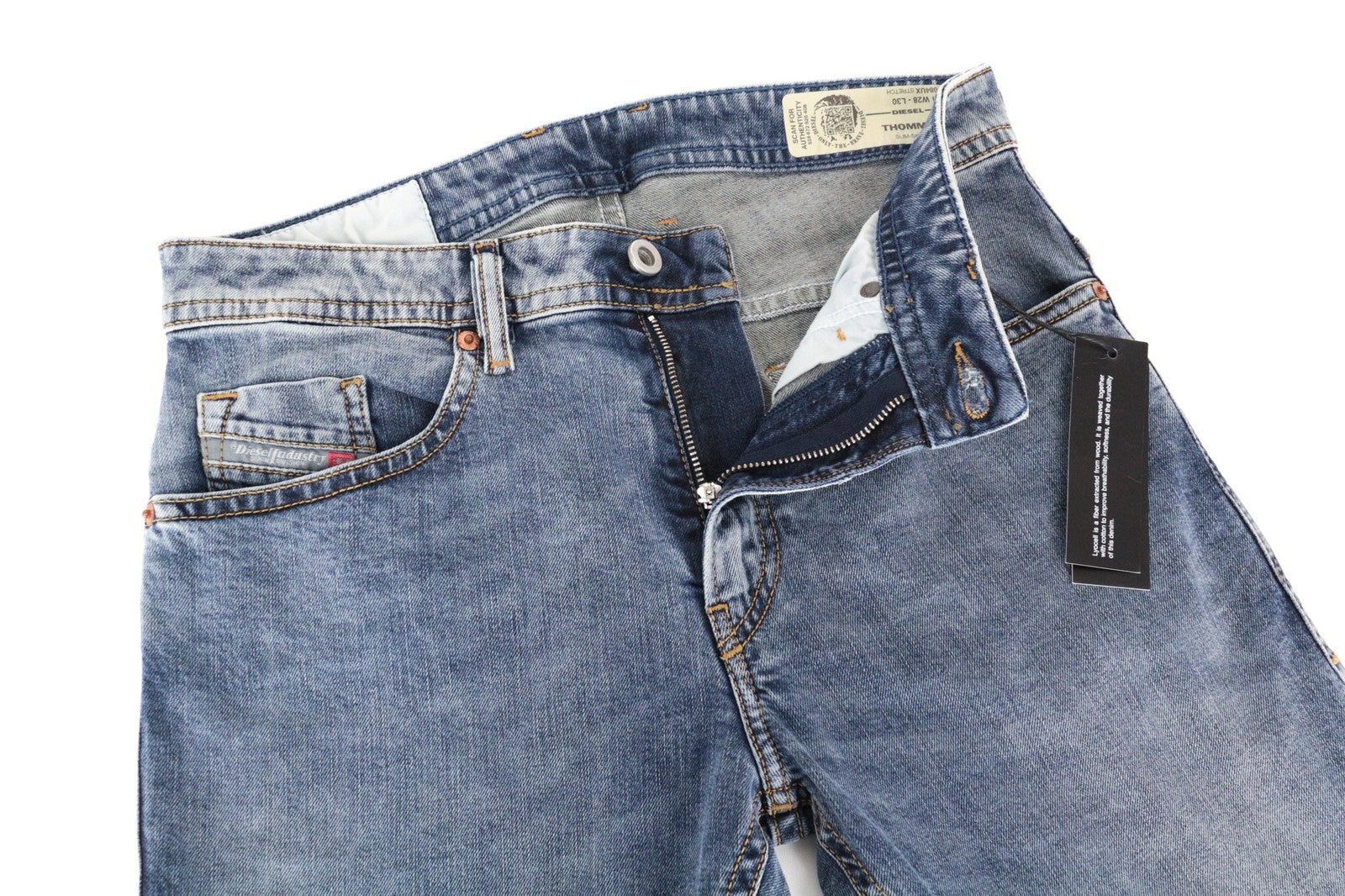 DIESEL Thommer 084UX Men Jeans W28/L30 Slim-Skinny Stained Zip-Fly Stone Washed