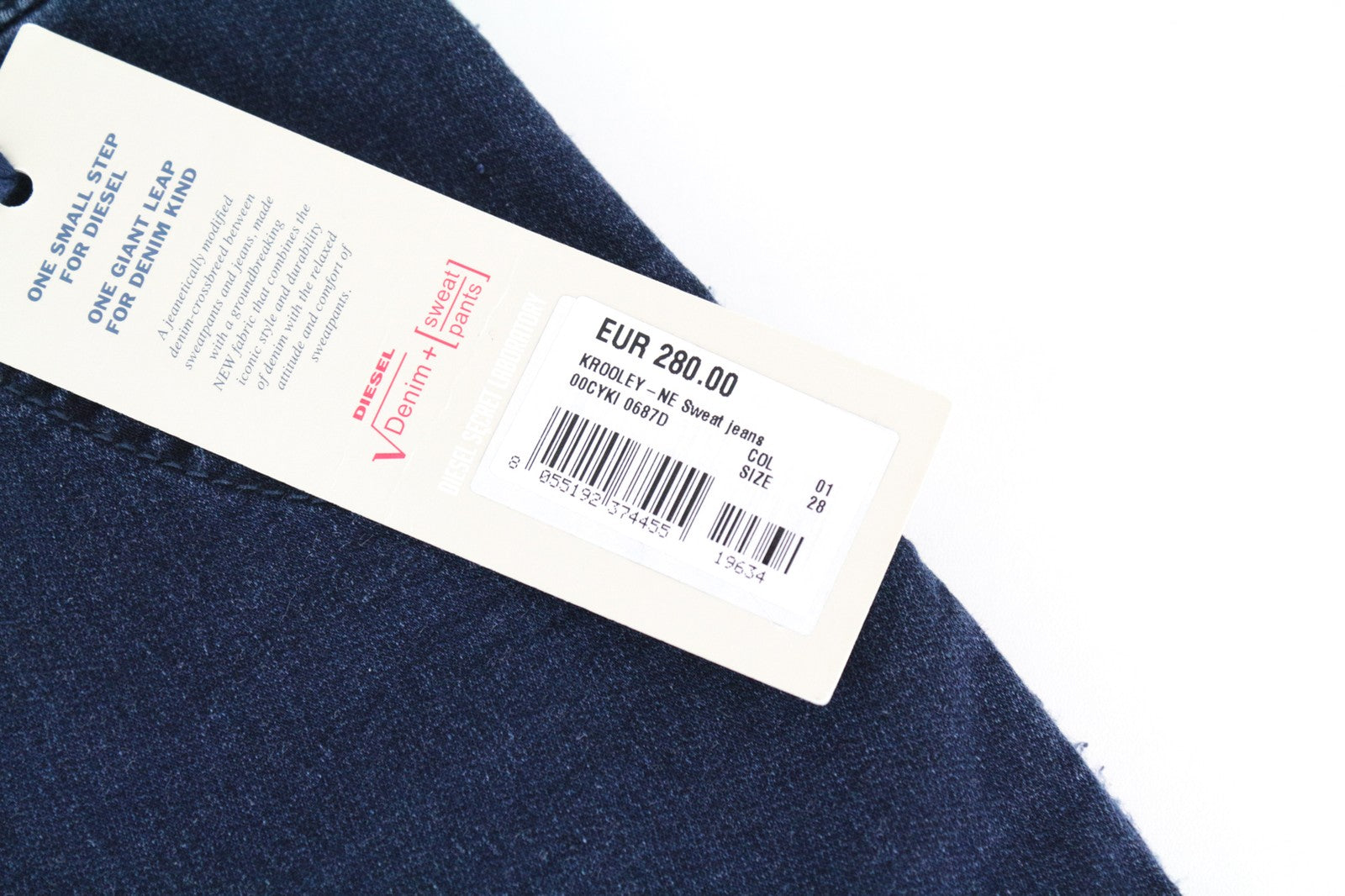 DIESEL Krooley-NE 0687D Men Jeans W28 Sweat Jogg Tapered Contrasting Blue Denim