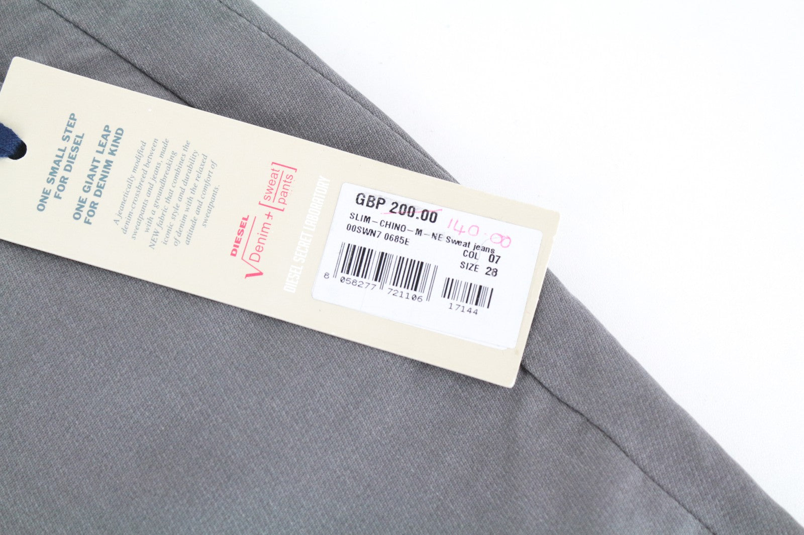 DIESEL Slim-Chino-M-NE 0685E Men Jeans W28 Sweat Jogg Grey Super Stretch Zip
