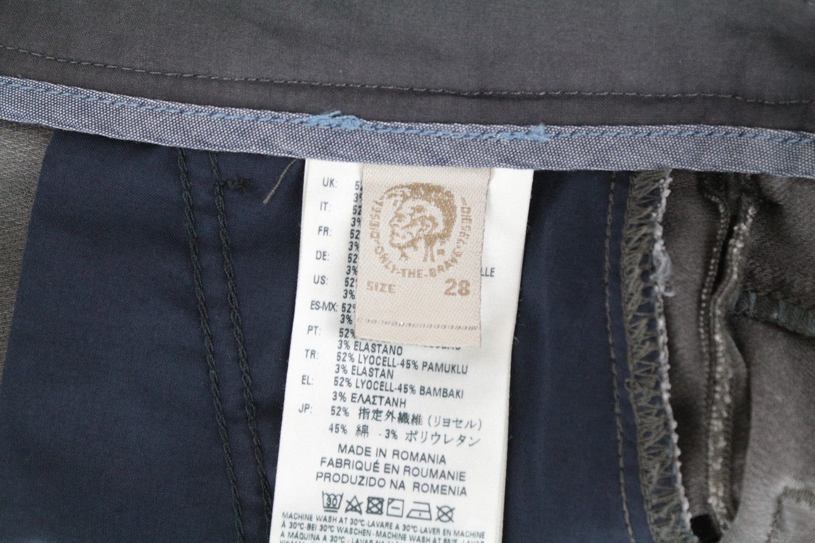 DIESEL Slim-Chino-M-NE 0685E Men Jeans W28 Sweat Jogg Grey Super Stretch Zip