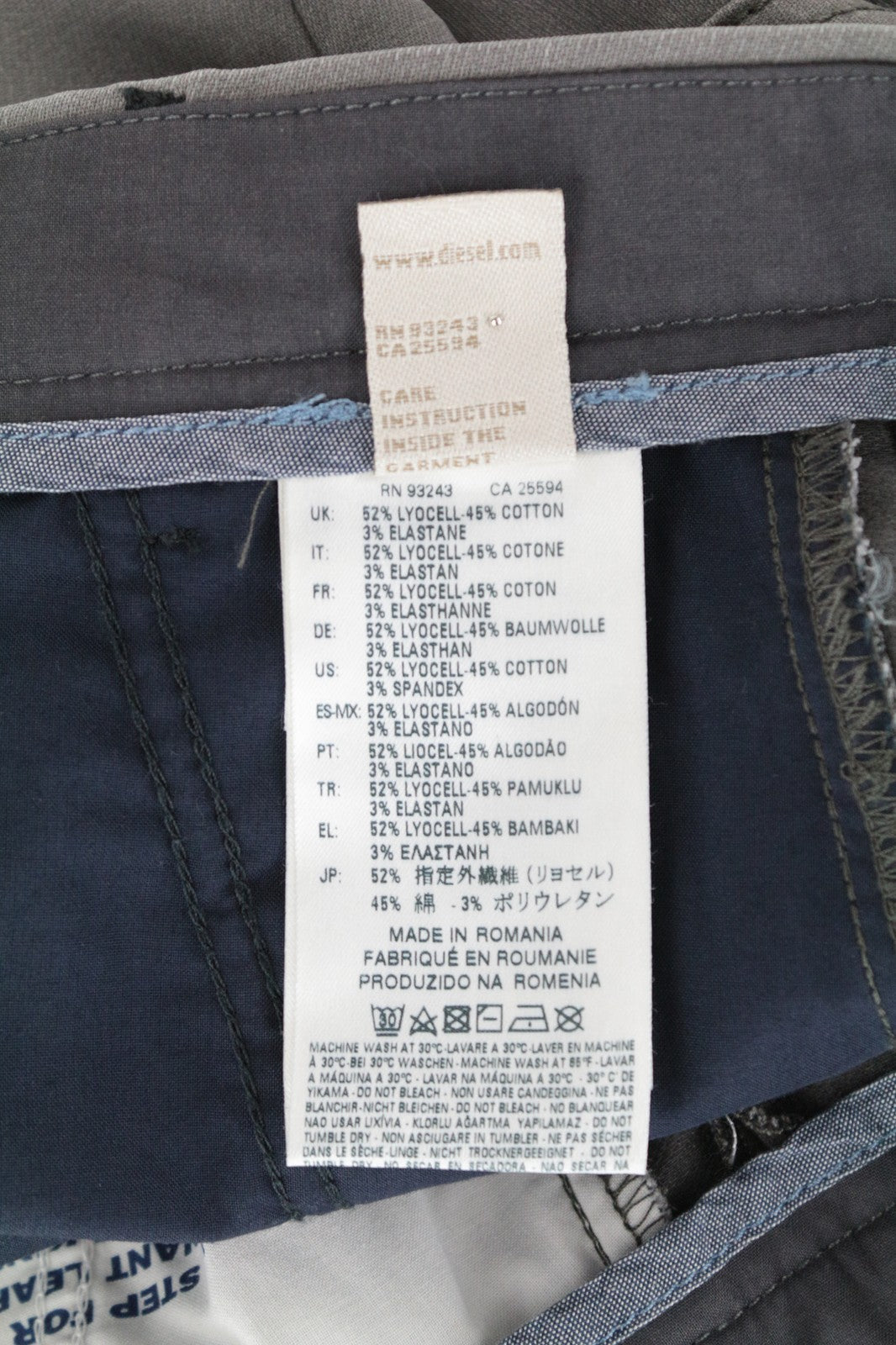 DIESEL Slim-Chino-M-NE 0685E Men Jeans W28 Sweat Jogg Grey Super Stretch Zip