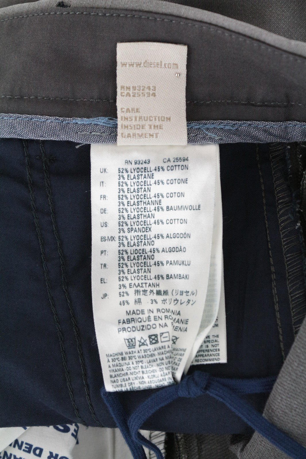 DIESEL Slim-Chino-M-NE 0685E Men Jeans W28 Zip Grey Super Stretch Sweat Jogg