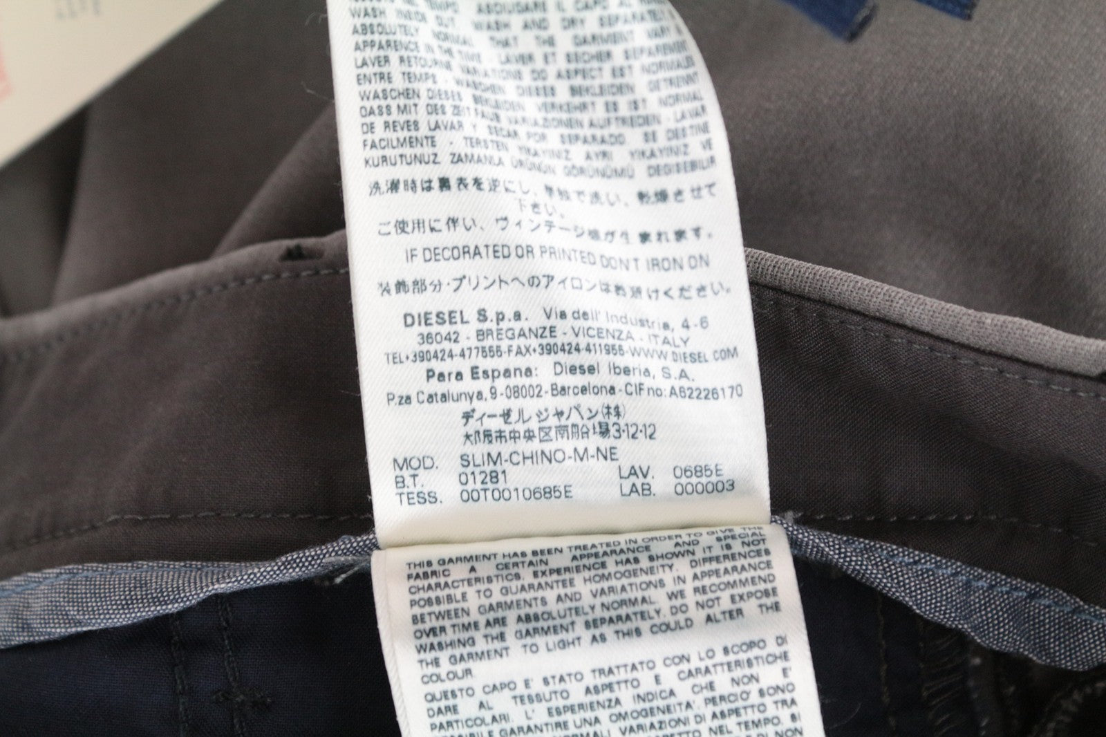 DIESEL Slim-Chino-M-NE 0685E Men Jeans W28 Zip Grey Super Stretch Sweat Jogg