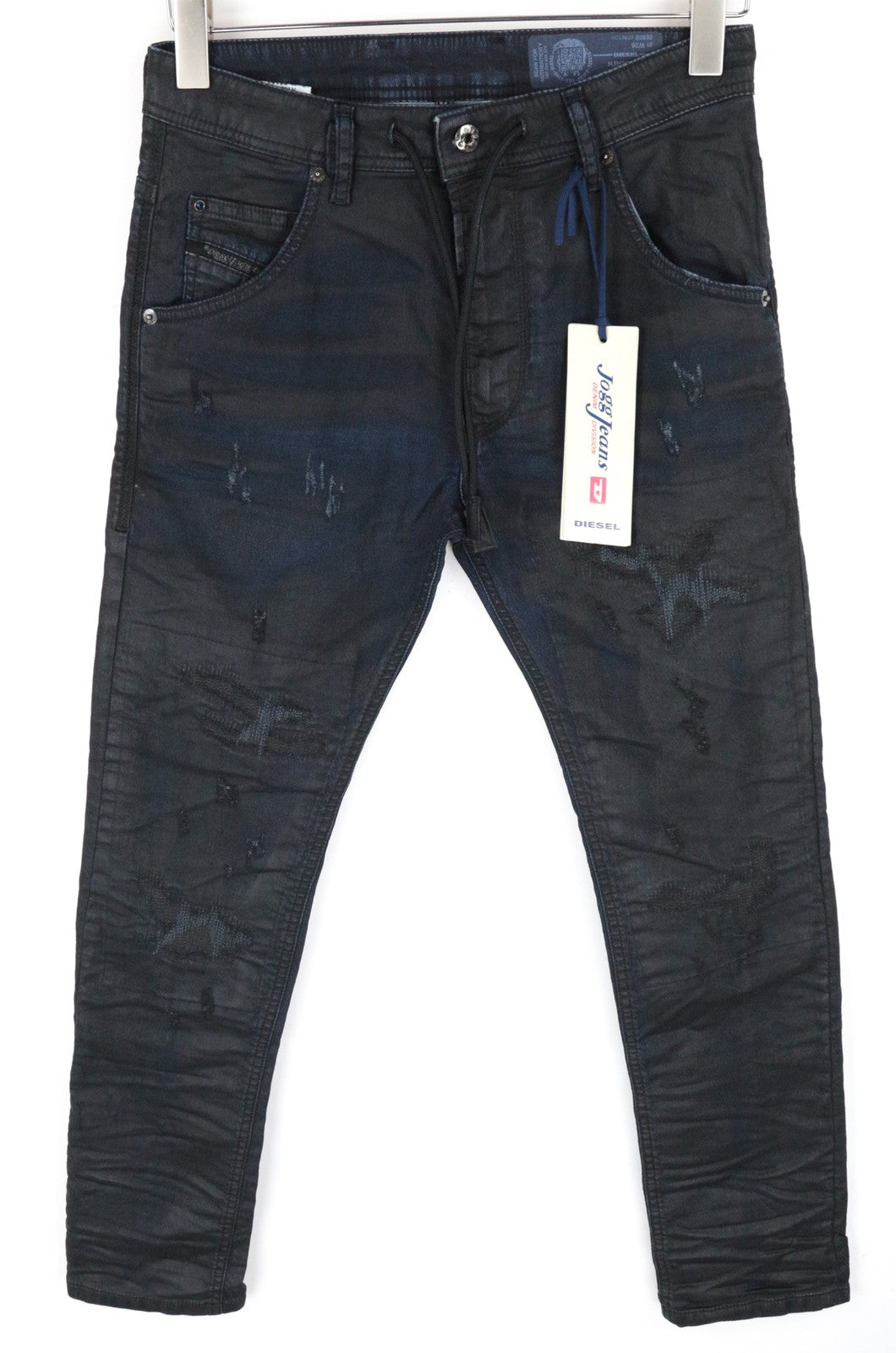 DIESEL Krooley-CB-NE 0680B Men Jeans W26 Sweat Jogg Coated Distressed Taper