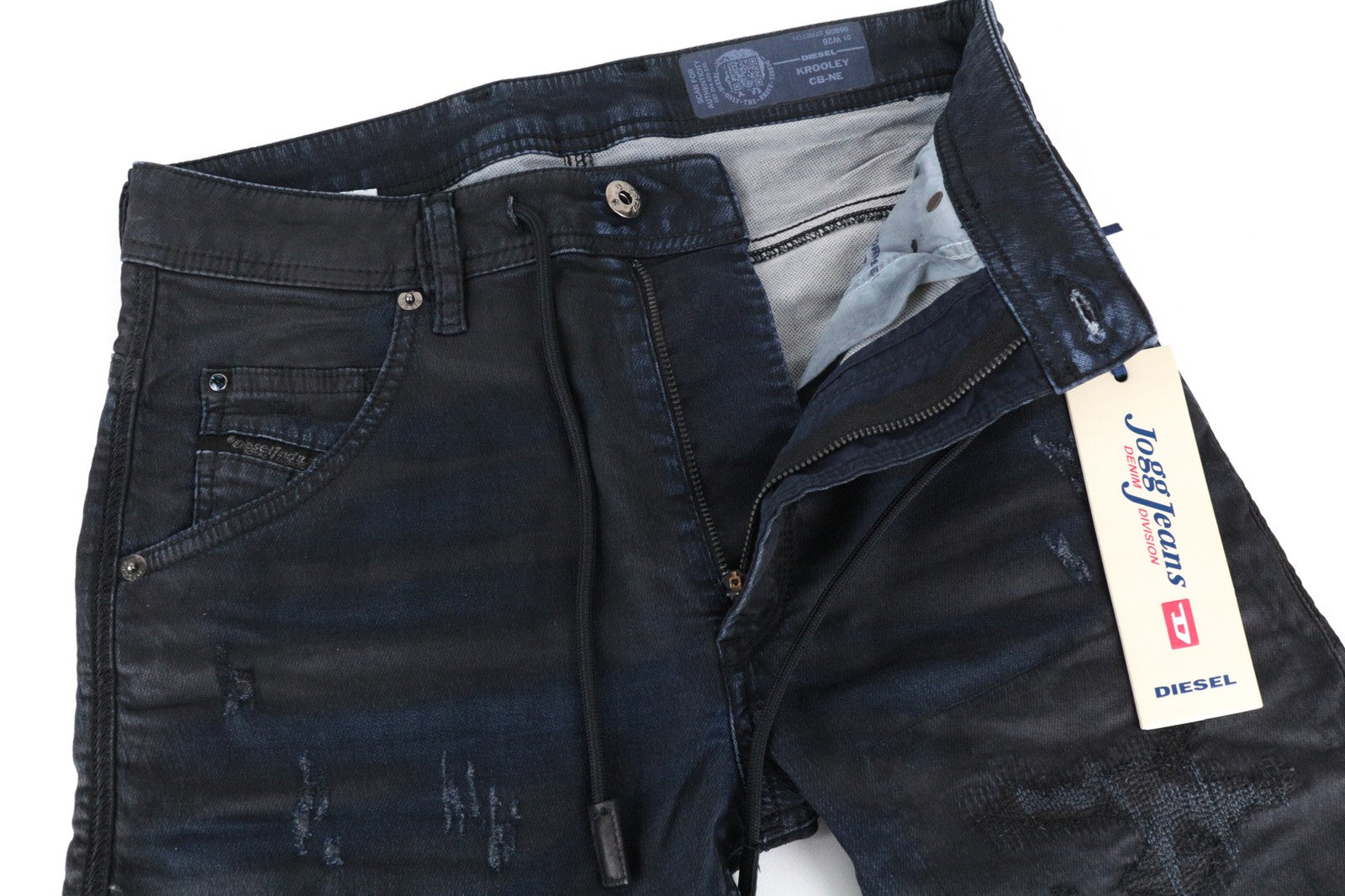 DIESEL Krooley-CB-NE 0680B Men Jeans W26 Sweat Jogg Coated Distressed Taper