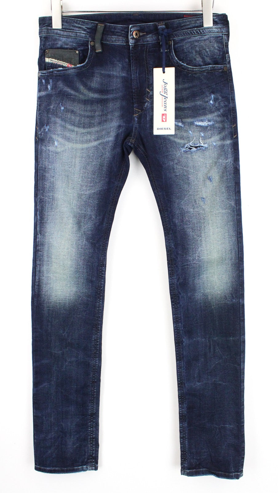 DIESEL Thavar-NE R060S Men Jeans W28 Tapered Ripped Aged Look Sweat Jogg Blue