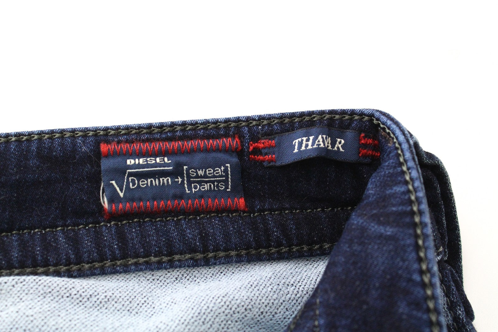 DIESEL Thavar-NE R060S Men Jeans W28 Tapered Ripped Aged Look Sweat Jogg Blue