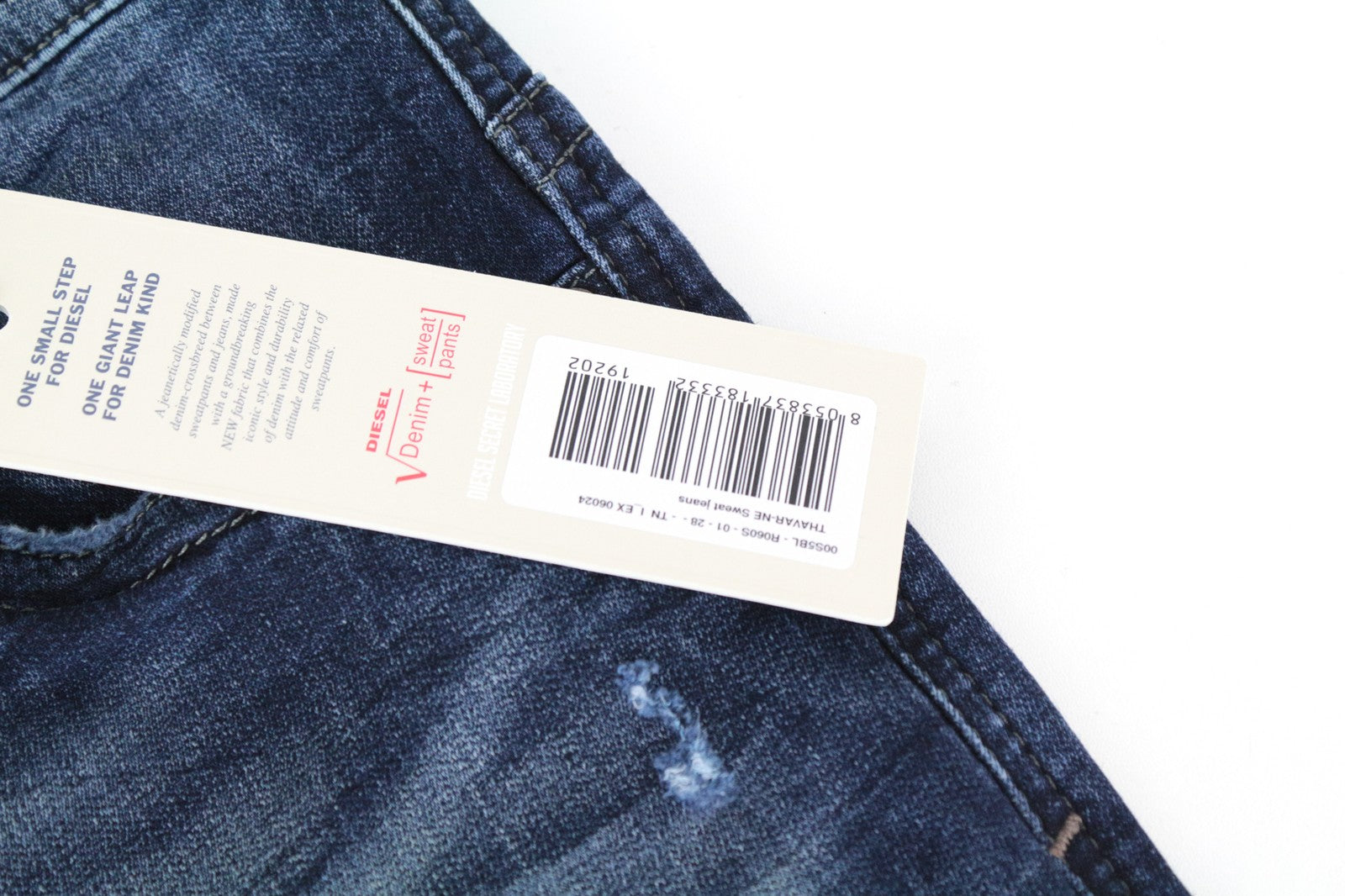 DIESEL Thavar-NE R060S Men Jeans W28 Taper Distressed Aged Look Sweat Jogg Blue