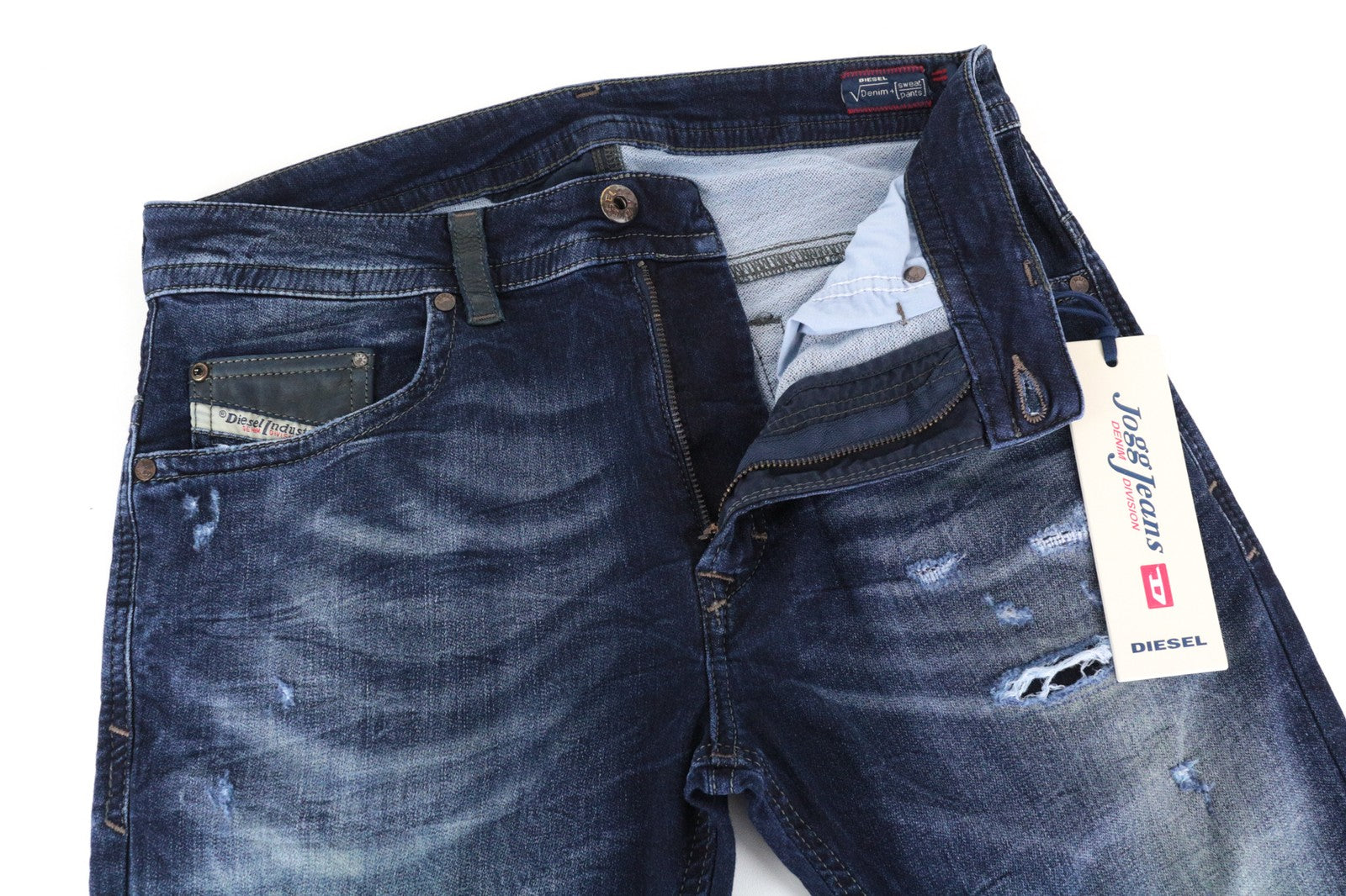 DIESEL Thavar-NE R060S Men Jeans W28 Taper Distressed Aged Look Sweat Jogg Blue