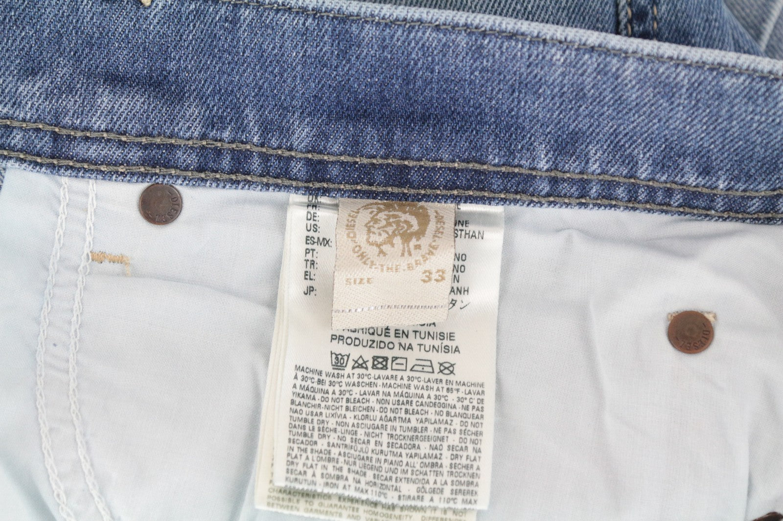 DIESEL Tepphar 0842H Men Jeans W33/L32 Slim Carrot Whiskered Washed Out Blue